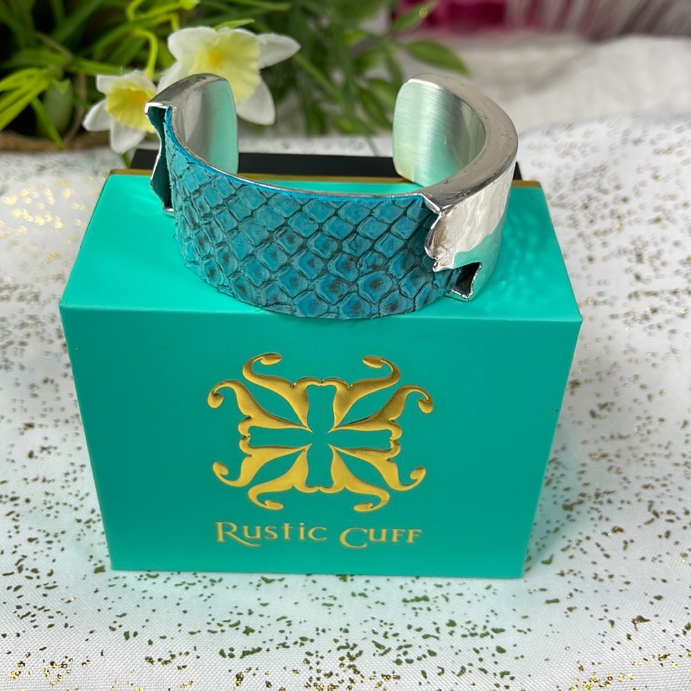 Rustic cuff bracelet bangle stingray Dallas blue silver - Picture 4 of 5